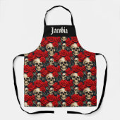 Skulls with Red and Black Roses エプロン (正面)