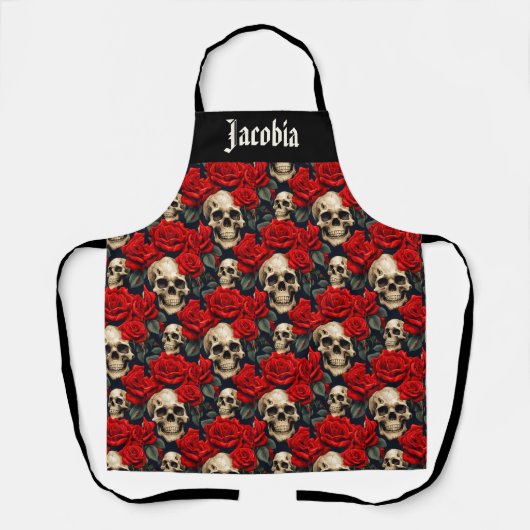 Skulls with Red and Black Roses エプロン (正面)