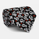 Skulls with red flowers - tie -corbata ネクタイ (ロール)