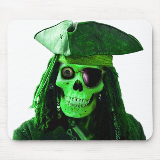 skullyのネオン緑の海賊及びパッチ マウスパッド (正面)