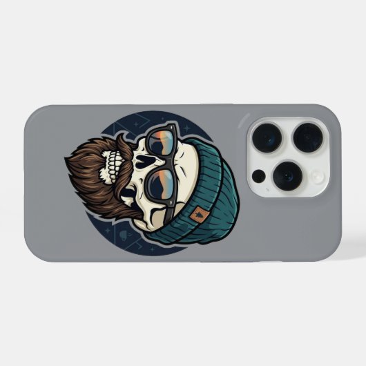 Skully beanie hipster. iPhoneケース (裏面横)