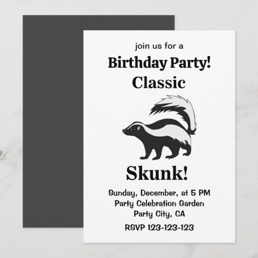 Skunk Animal Funny Birthday 招待状 (正面/裏面)