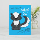 Skunk Cute Kids 1st Birthdayパーティーブルーボーイズ 招待状 (スタンド正面)