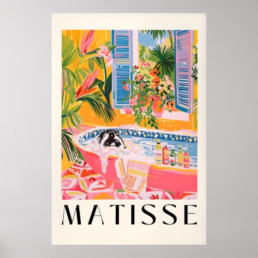 Skunk in Bathtub Art Print Mid-Century Pink ポスター (正面)