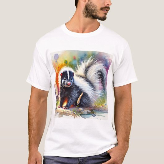 Skunk in Harmony 310824AREF122 - Watercolor Tシャツ (正面)