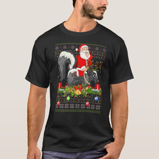 Skunk  Ugly Santa Riding Skunk Christmas Tシャツ (正面)
