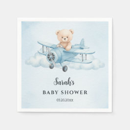 Sky Adventure Cute Teddy Bear Pilot Baby Shower スタンダードカクテルナプキン