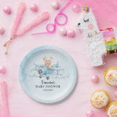 Sky Adventure Cute Teddy Bear Pilot Baby Shower ペーパープレート (パーティー)