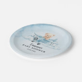 Sky Adventure Cute Teddy Bear Pilot Baby Shower ペーパープレート (アングル)