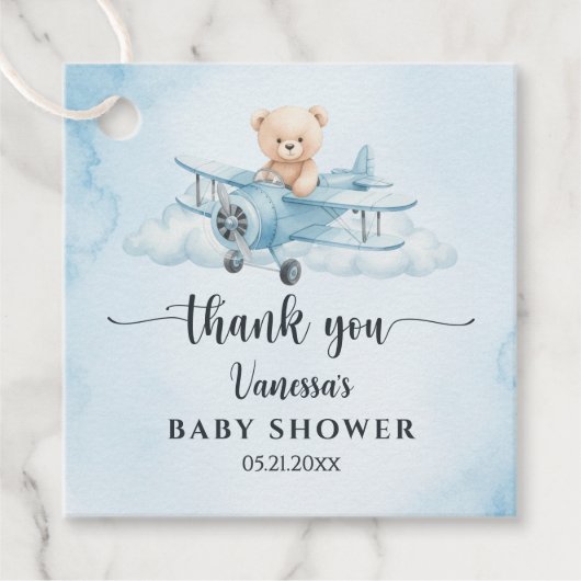 Sky Adventure Cute Teddy Bear Pilot Thank You  フェイバータグ (正面)