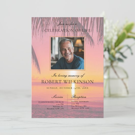 Sky Beach Sunset celebration of life Funeral Photo 招待状 (スタンド正面)