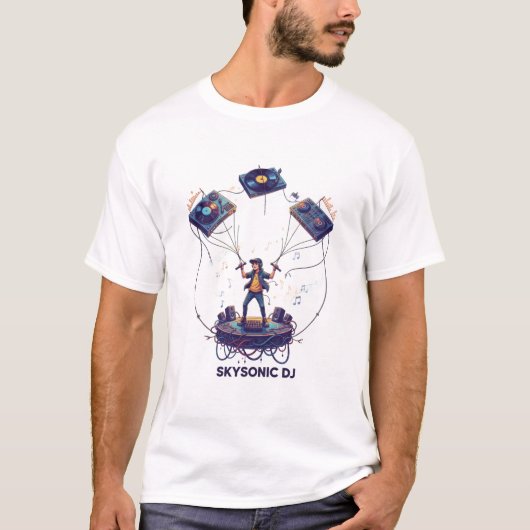 Sky Beats DJ Tee – Where Music Takes Flight Tシャツ (正面)