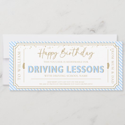 Sky Birthday Driving Lessons Gift Voucher Card 招待状 (正面)