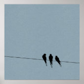Sky Blackbirds Silhouette on Wire ポスター (正面)