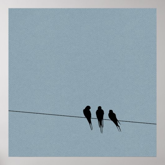 Sky Blackbirds Silhouette on Wire ポスター (正面)
