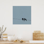 Sky Blackbirds Silhouette on Wire ポスター (キッチン)