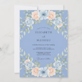 Sky Blue Airy Botanical Romantic Wedding 招待状 (正面)
