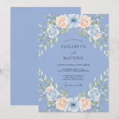 Sky Blue Airy Botanical Romantic Wedding 招待状 (正面/裏面)