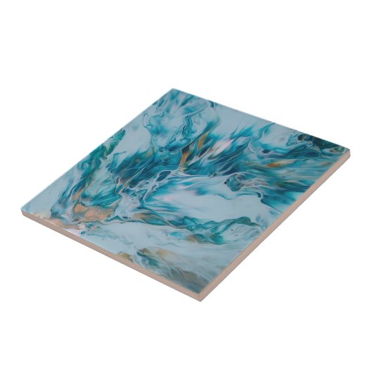 Sky blue and Ocean Green Abstract Painting タイル (側面)