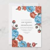 Sky Blue and Terracotta Watercolor Floral Wedding 招待状 (正面)