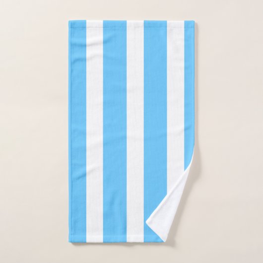 Sky Blue and White Cabana Stripes  バスタオルセット (ハンドタオル)