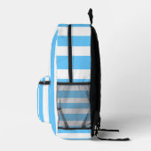Sky Blue and White Cabana Stripes  プリントバックパック (右)