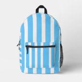 Sky Blue and White Cabana Stripes  プリントバックパック (正面)