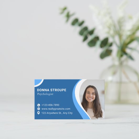 Sky Blue and White Modern Psychologist 名刺 (スタンド正面)