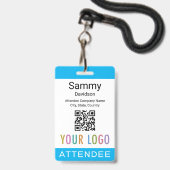 Sky Blue Attendee Badge Event Guest QR Code Logo バッジ (正面(ネックストラップ付))