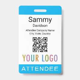 Sky Blue Attendee Badge Event Guest QR Code Logo バッジ