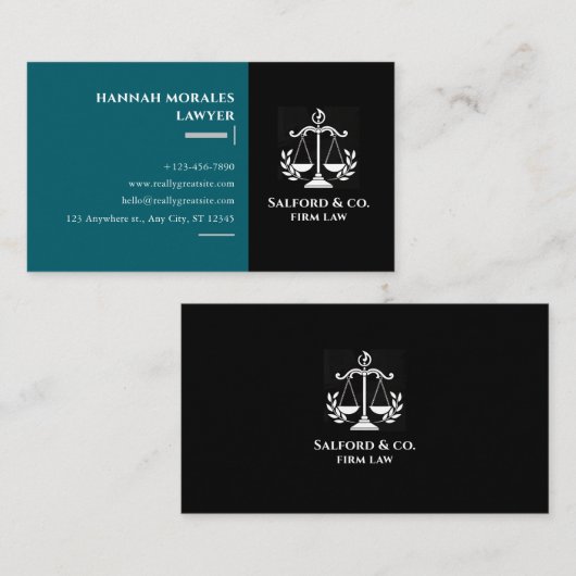 Sky Blue & Black Minimalist Attorney Modern Lawyer 名刺 (正面/裏面)