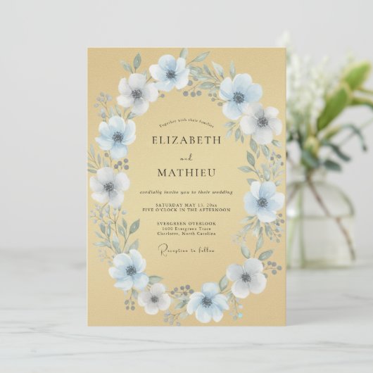 Sky Blue Bloom Garland Wedding 招待状 (スタンド正面)
