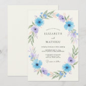 Sky Blue Blossom Arrangement Wedding 招待状 (正面/裏面)
