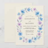 Sky Blue Blossom Laurel Wedding 招待状 (正面/裏面)