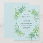 Sky Blue Botanical Flourish Wedding 招待状 (正面/裏面)