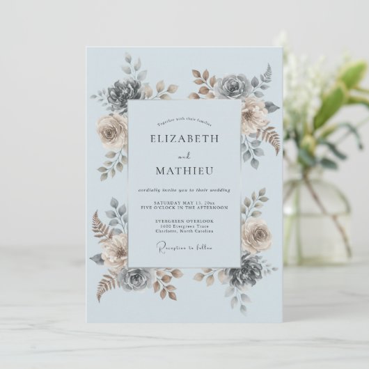 Sky Blue Botanical Romance Wedding 招待状 (スタンド正面)