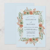 Sky Blue Botanical Wreath Wedding 招待状 (正面/裏面)
