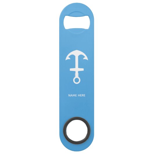 Sky Blue Bottle Opener Custom Text Bar Key Gift スピード栓抜き (正面)