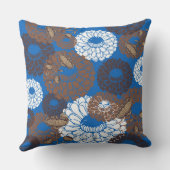Sky Blue Broun Flower Throw Pillow クッション (裏面)