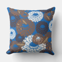 Sky Blue Broun Flower Throw Pillow クッション