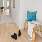 Sky Blue Brown Flowers for Home name クッション