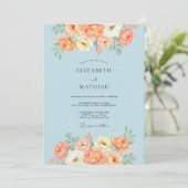 Sky Blue Charming Peach Floral Wedding 招待状 (スタンド正面)