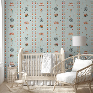 Sky Blue Circus & Stripes for Boys Nursery 壁紙