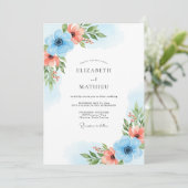 Sky Blue Coral Bloom Wedding 招待状 (スタンド正面)