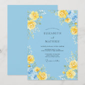 Sky Blue Floral Arrangement Wedding 招待状 (正面/裏面)