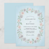 Sky Blue Floral Blossom Romance Wedding 招待状 (正面/裏面)