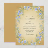 Sky Blue Floral Botanical Wedding 招待状 (正面/裏面)