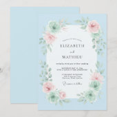 Sky Blue Floral Brushstroke Wedding 招待状 (正面/裏面)