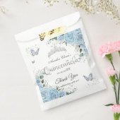 Sky Blue Floral Butterflies Silver Quinceañera 16 フェイバーバッグ (封をした状態)