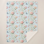 Sky Blue Floral Butterfly Blanket シェルパブランケット (正面)